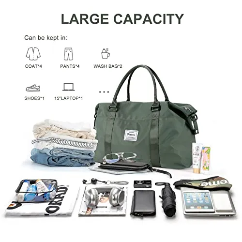 Womens travel bags, weekender carry on for women, sports Gym Bag, workout duffel bag, overnight shoulder Bag fit 15.6 inch Laptop (Large, Olive Green)