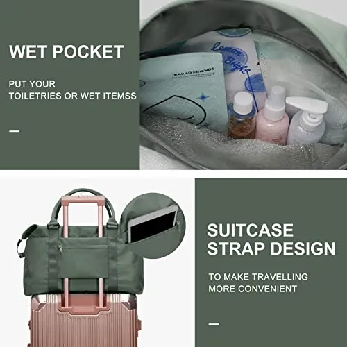 Womens travel bags, weekender carry on for women, sports Gym Bag, workout duffel bag, overnight shoulder Bag fit 15.6 inch Laptop (Large, Olive Green)