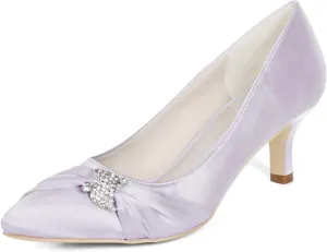 Womens Wedding Shoes NALoRa Women's Rhinestone Heeled Sandals Pointy Toe Stilettos High Heels Pointed Toe Slip on Pumps Wedding Shoes for Bridal Dress(Light Gray,6 UK)