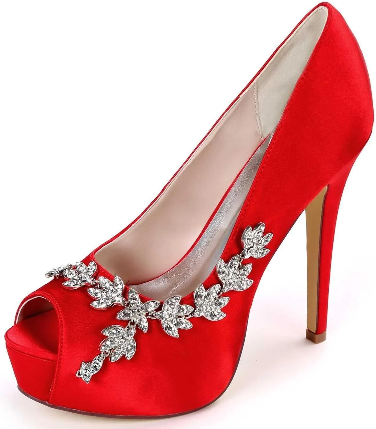 Womens Wedding Shoes Wedding Shoes for Bride High Heel Platform Bridal Shoes Rhinestones Wedding Heels for Women Pumps Satin Evening Party Prom Dress Shoes Dark Purple(Red,4.5 UK)