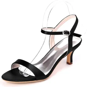 womens wedding Shoes Women's Open Toe High Heels Stilettos Kitten Heels Bridal Shoes Satin Buckle Party Pump Heel Sandals(black,7 UK)