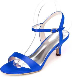 womens wedding Shoes Women's Open Toe High Heels Stilettos Kitten Heels Bridal Shoes Satin Buckle Party Pump Heel Sandals(Royal Blue,3 UK)