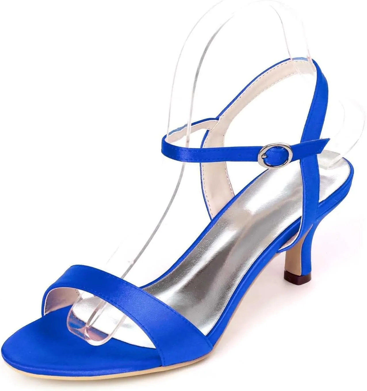 womens wedding Shoes Women's Open Toe High Heels Stilettos Kitten Heels Bridal Shoes Satin Buckle Party Pump Heel Sandals(Royal Blue,3 UK)
