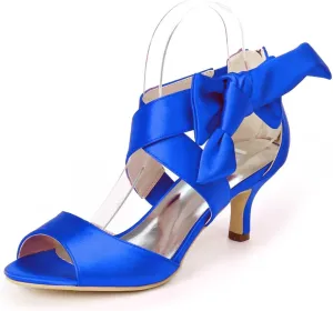 Womens Wedding Shoes WT-1675 Women's Sandals Peep Toe Low Heels Pumps Ankle Strap Zipper Satin Wedding Dress Shoes(Royal Blue,3.5 UK)