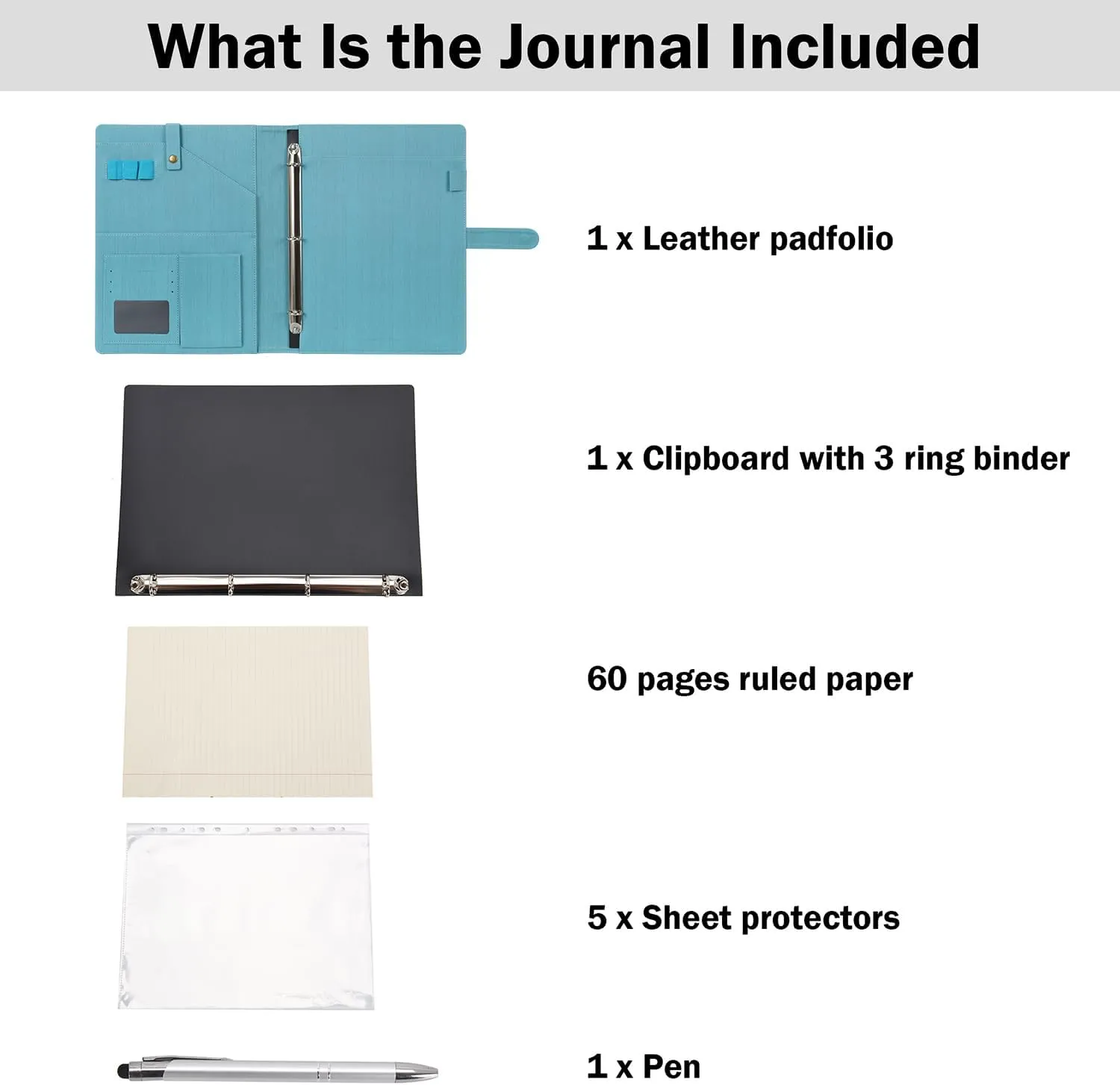Wonderpool A4 PU Leather Portfolio Holder Ring File Document Case with Removable Binder Clipboard, Multi Pocket and Legal Pad for Business Organizer Interview and Meeting (Light Blue)