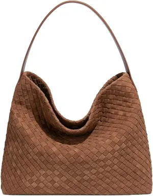Woven Bags Women Slouchy Woven Suede Tote Bag Trendy Suede Hobo Purse Vintage Satchels Handbag for Work Travel