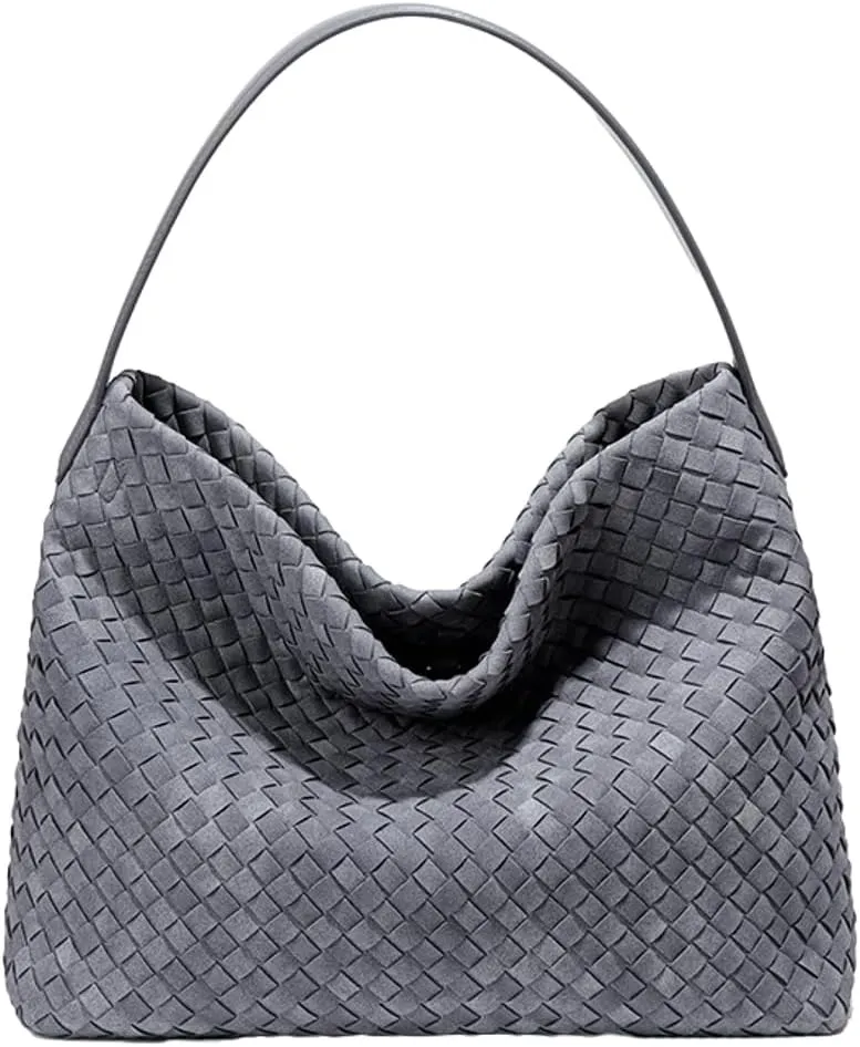 Woven Bags Women Slouchy Woven Suede Tote Bag Trendy Suede Hobo Purse Vintage Satchels Handbag for Work Travel