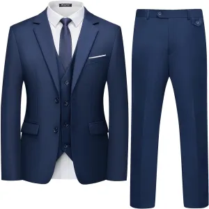 WULFUL Men's 3 Piece Slim Fit Suit Set Two Button Blazer Jacket Vest Pants Tuxedo Set for Party, Wedding and Business