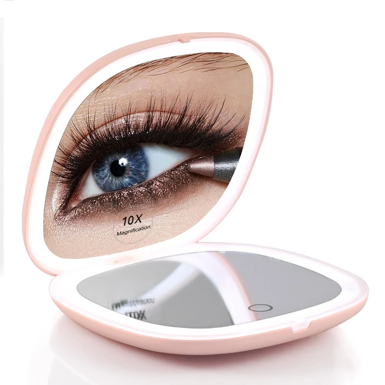 WUSHXI Portable LED Makeup Mirror - Compact Travel Mirror with Light, 10X Magnification, Adjustable Brightness, Rechargeable, for Her, Travel Accessories for Women, Ideal for Purse