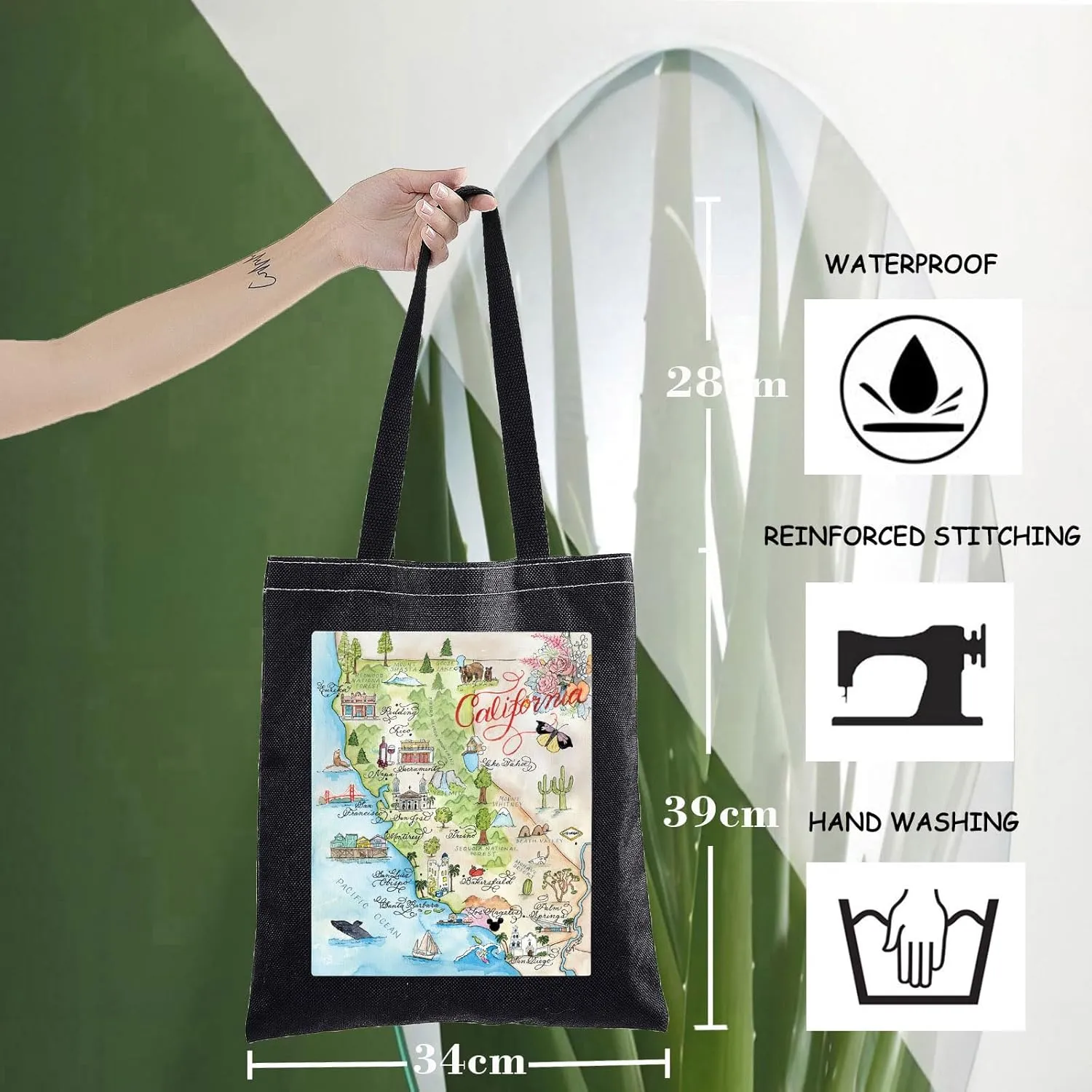 WZMPA California State Tote Bag - Travel Gift, Vacation Reusable Grocery Bags, Trip Merchandise