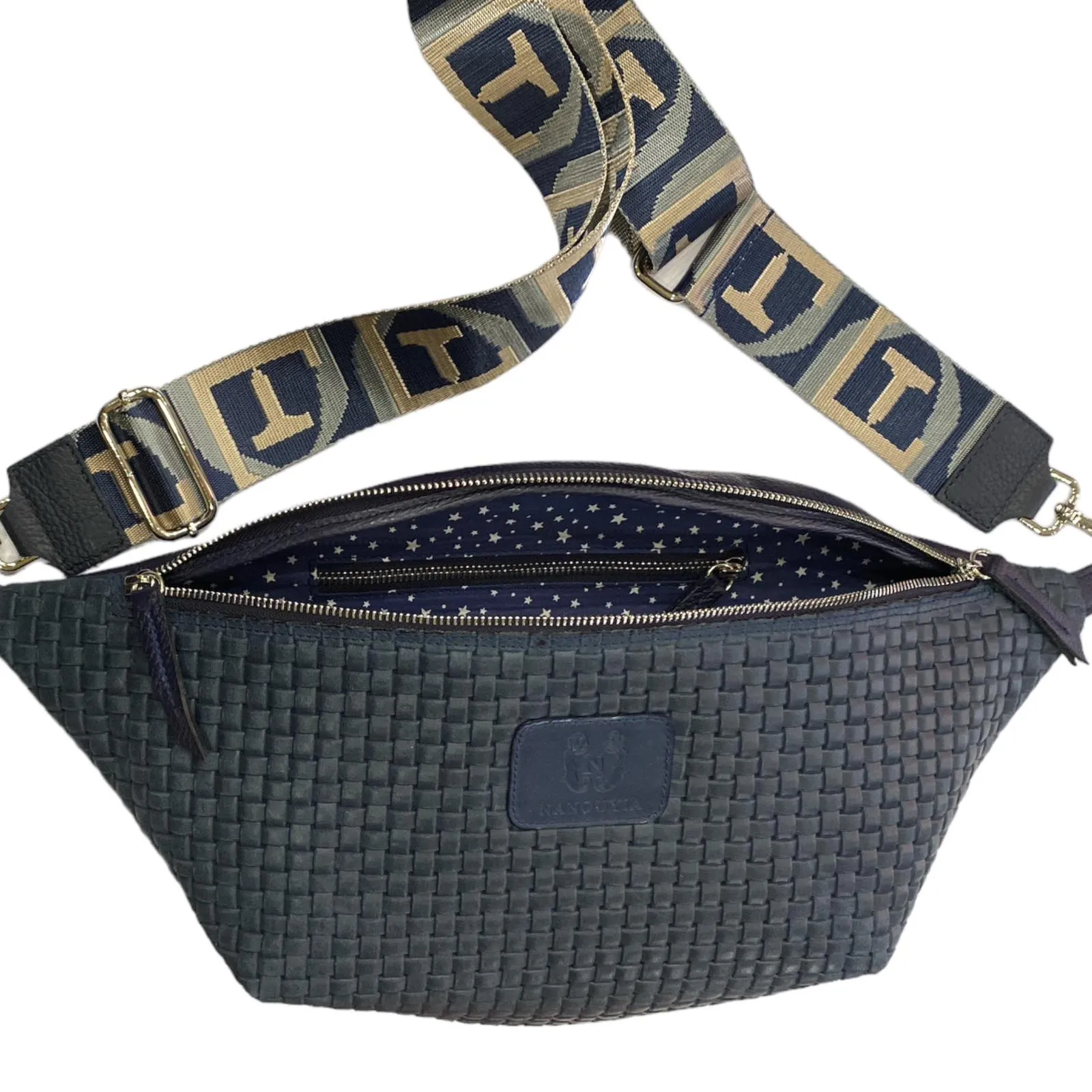 XXL NAVY 3D LEATHER STATMENT BELT BAG