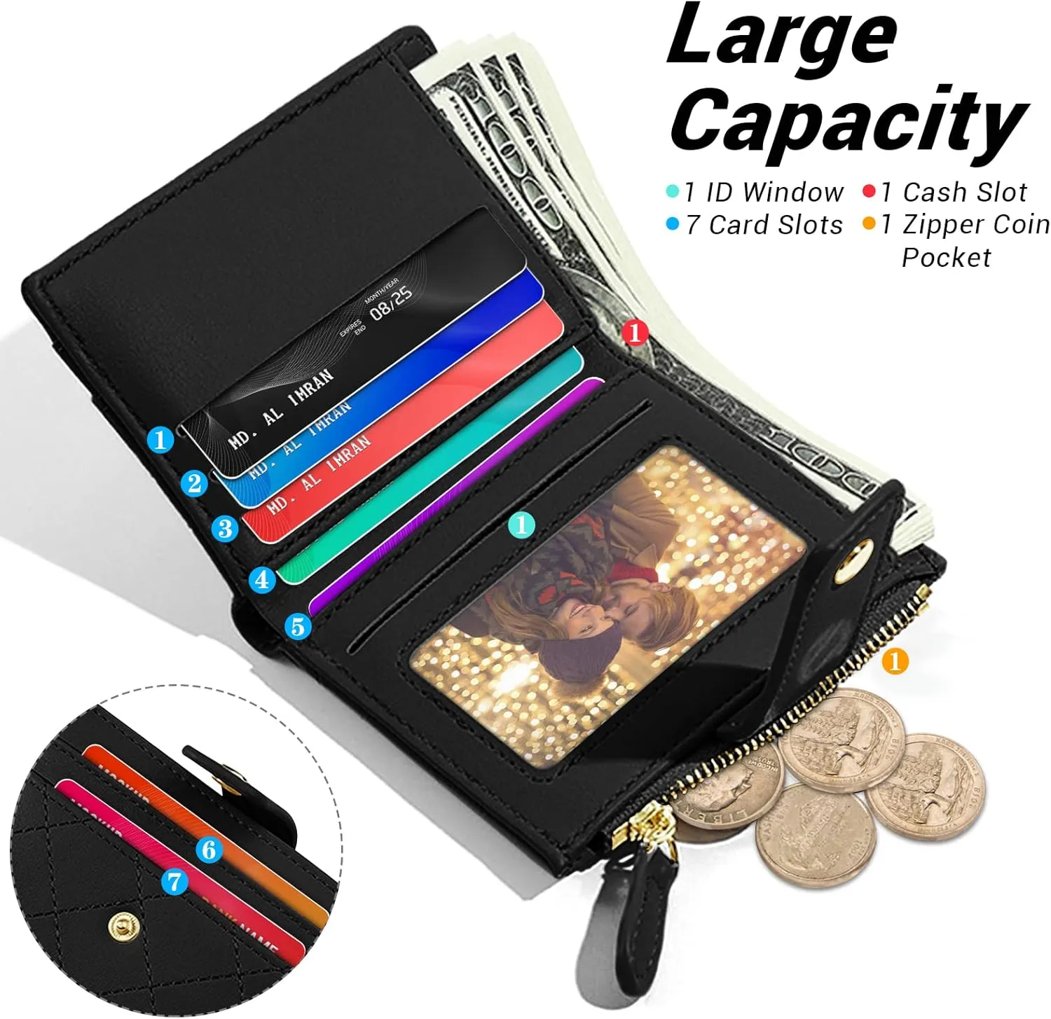 YINHEXI RFID Women Wallet, Small Slim PU Leather Bifold Wallet with Zipper Coin Pocket & ID Window, for Ladies, Teens, and Girls
