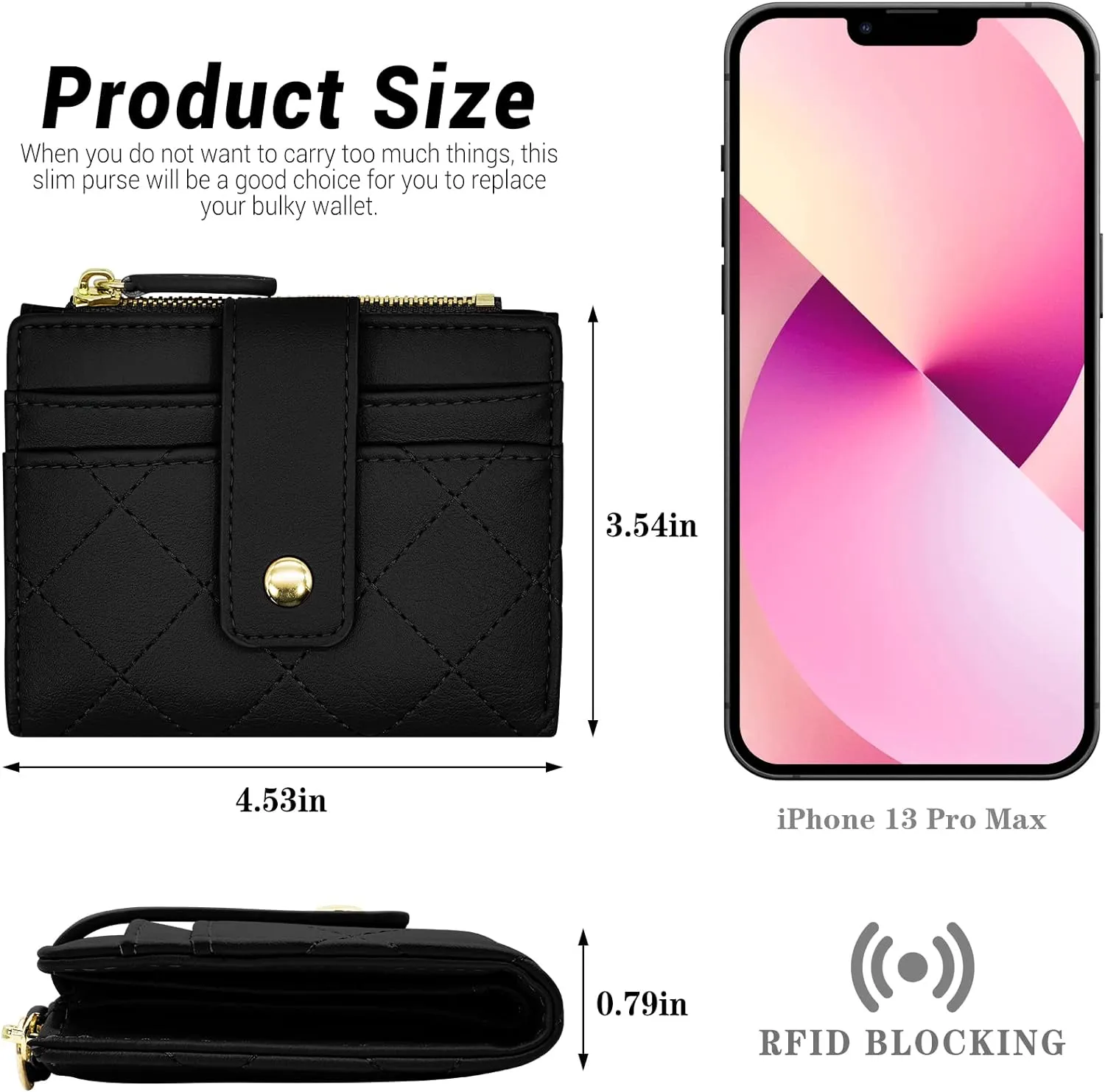 YINHEXI RFID Women Wallet, Small Slim PU Leather Bifold Wallet with Zipper Coin Pocket & ID Window, for Ladies, Teens, and Girls