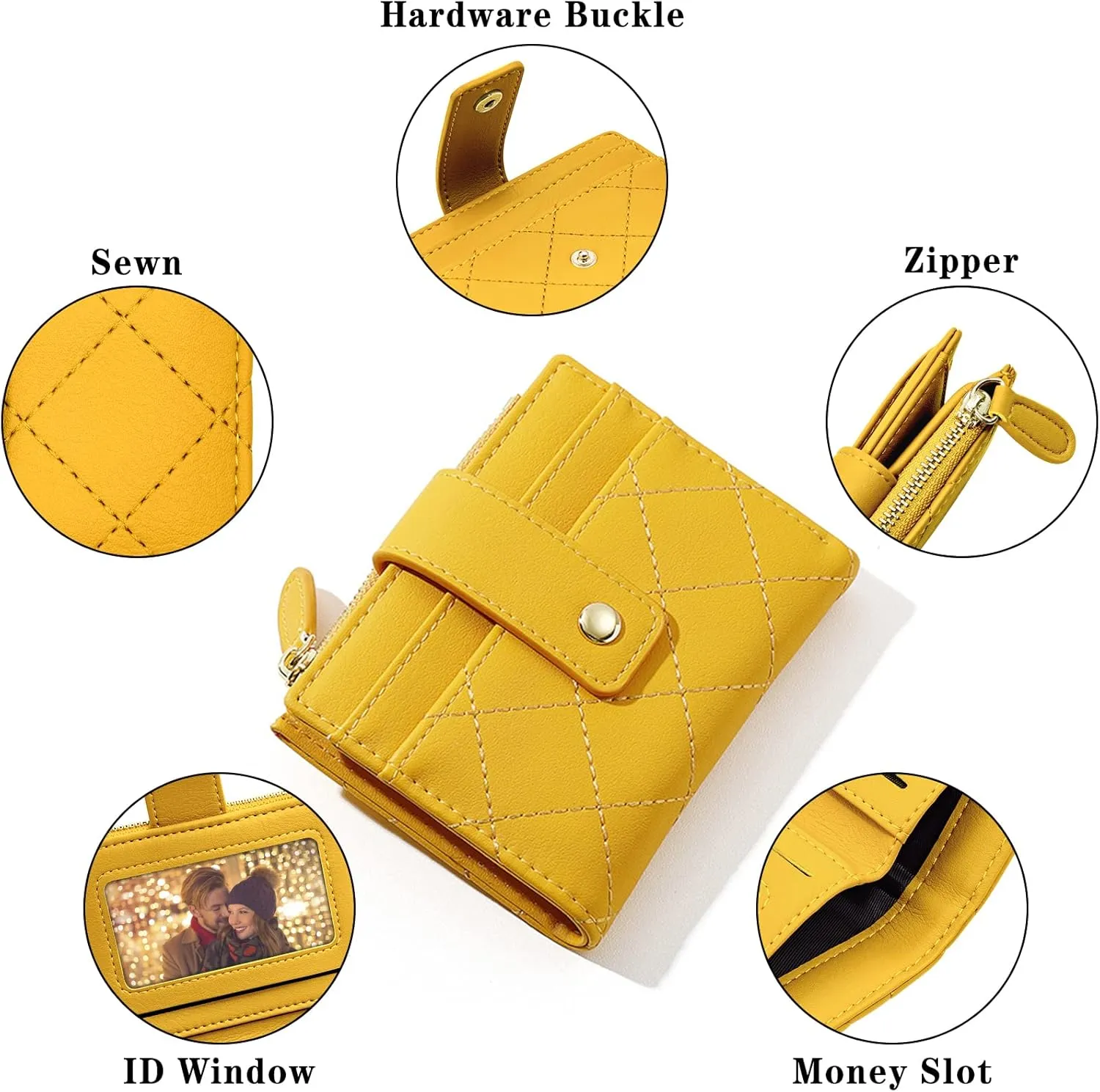 YINHEXI Women's RFID Protected Small Bifold Wallet, Yellow Faux Leather, Mini Short Purse for Girls & Ladies
