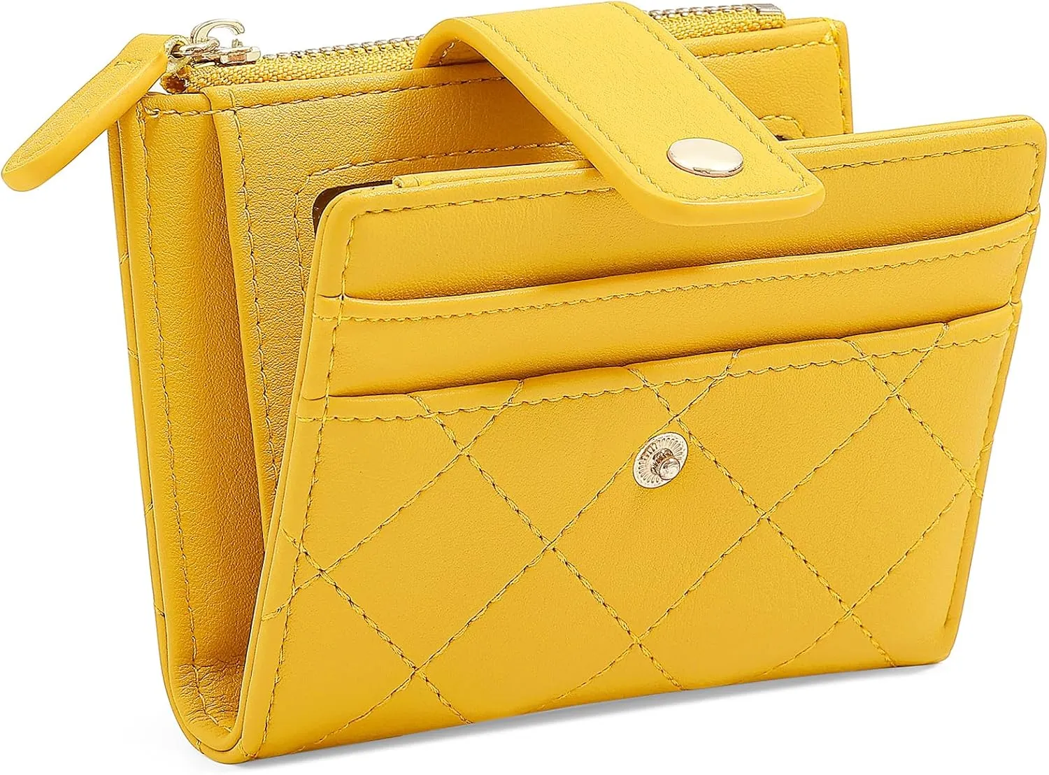 YINHEXI Women's RFID Protected Small Bifold Wallet, Yellow Faux Leather, Mini Short Purse for Girls & Ladies