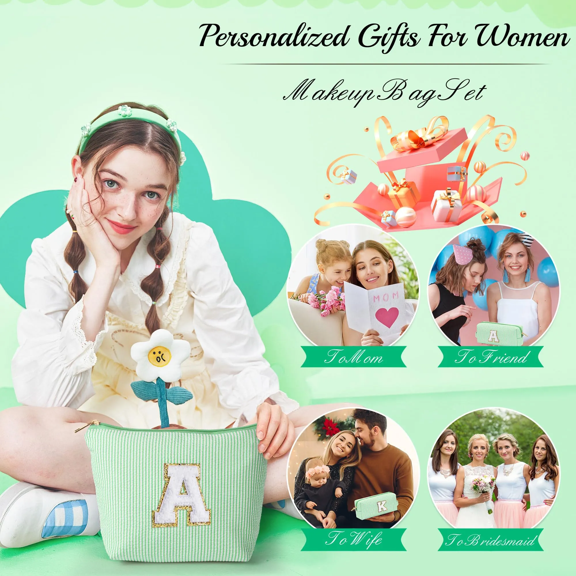 YOOLIFE Gifts for Girls Teen Girls - 2 Travel Makeup Bag | Initial Make Up Bag | Personalized Gifts for Women Friends | Skin Care Bag | Makeup Bag for Girls Teen Girls | Tween Girls Trendy Stuff A