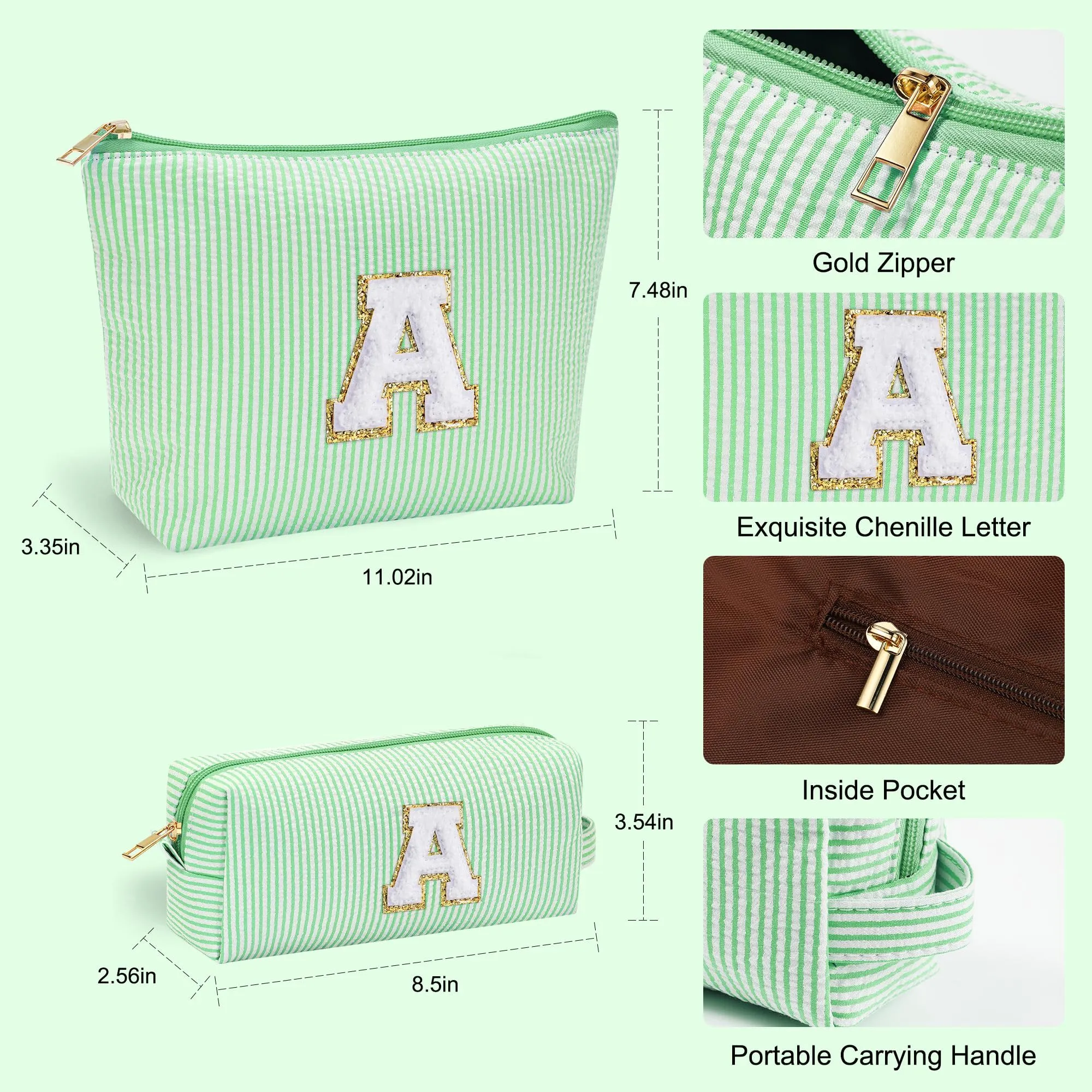 YOOLIFE Gifts for Girls Teen Girls - 2 Travel Makeup Bag | Initial Make Up Bag | Personalized Gifts for Women Friends | Skin Care Bag | Makeup Bag for Girls Teen Girls | Tween Girls Trendy Stuff A