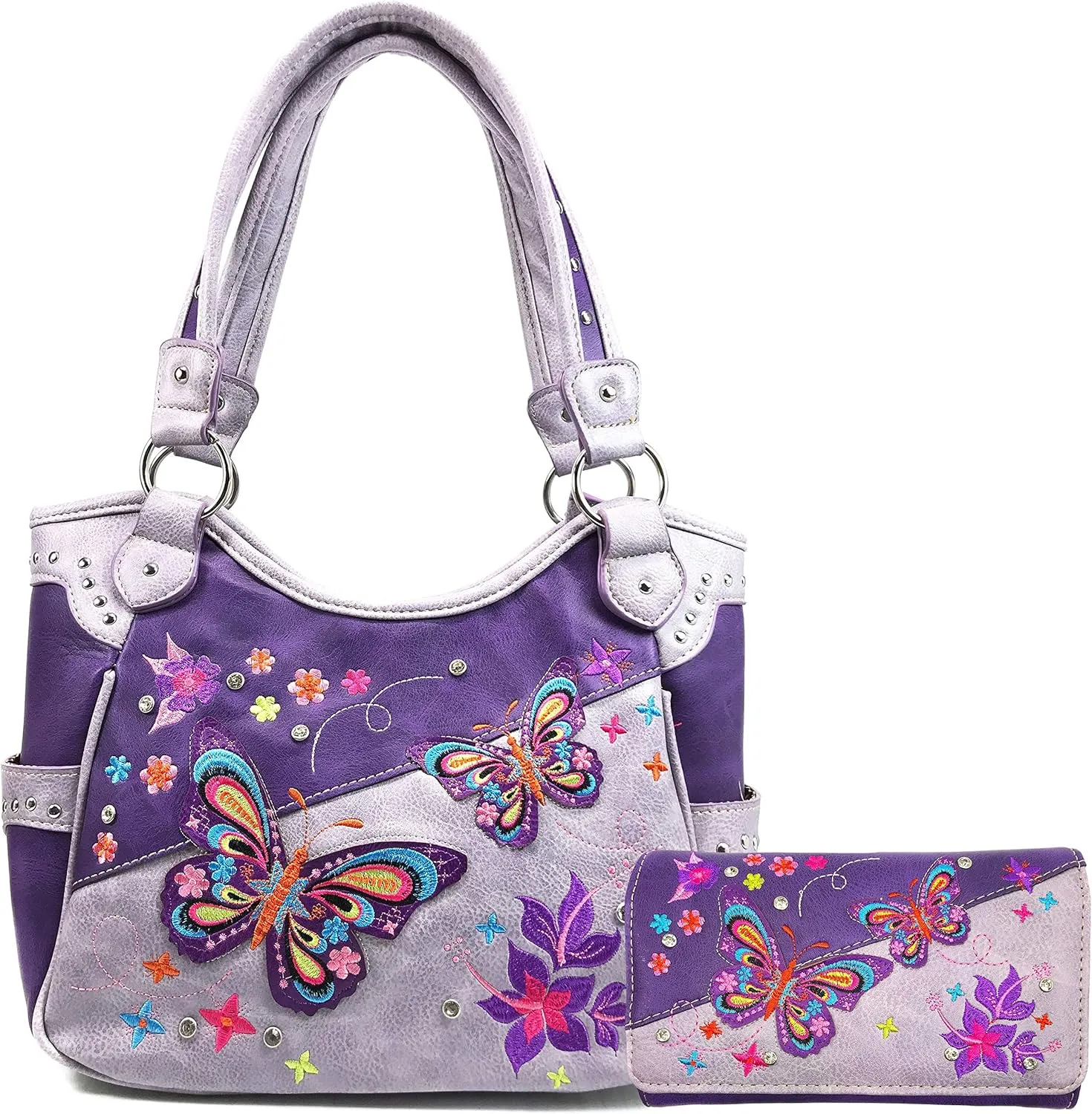 Zelris Butterfly Flower Season Embroidery Conceal Carry Tote Handbag Purse Set