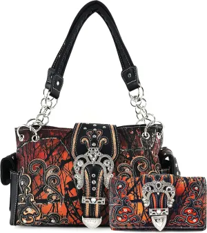 Zelris Camouflage Shine Glow Buckle Women Conceal Carry Handbag with Wallet Set
