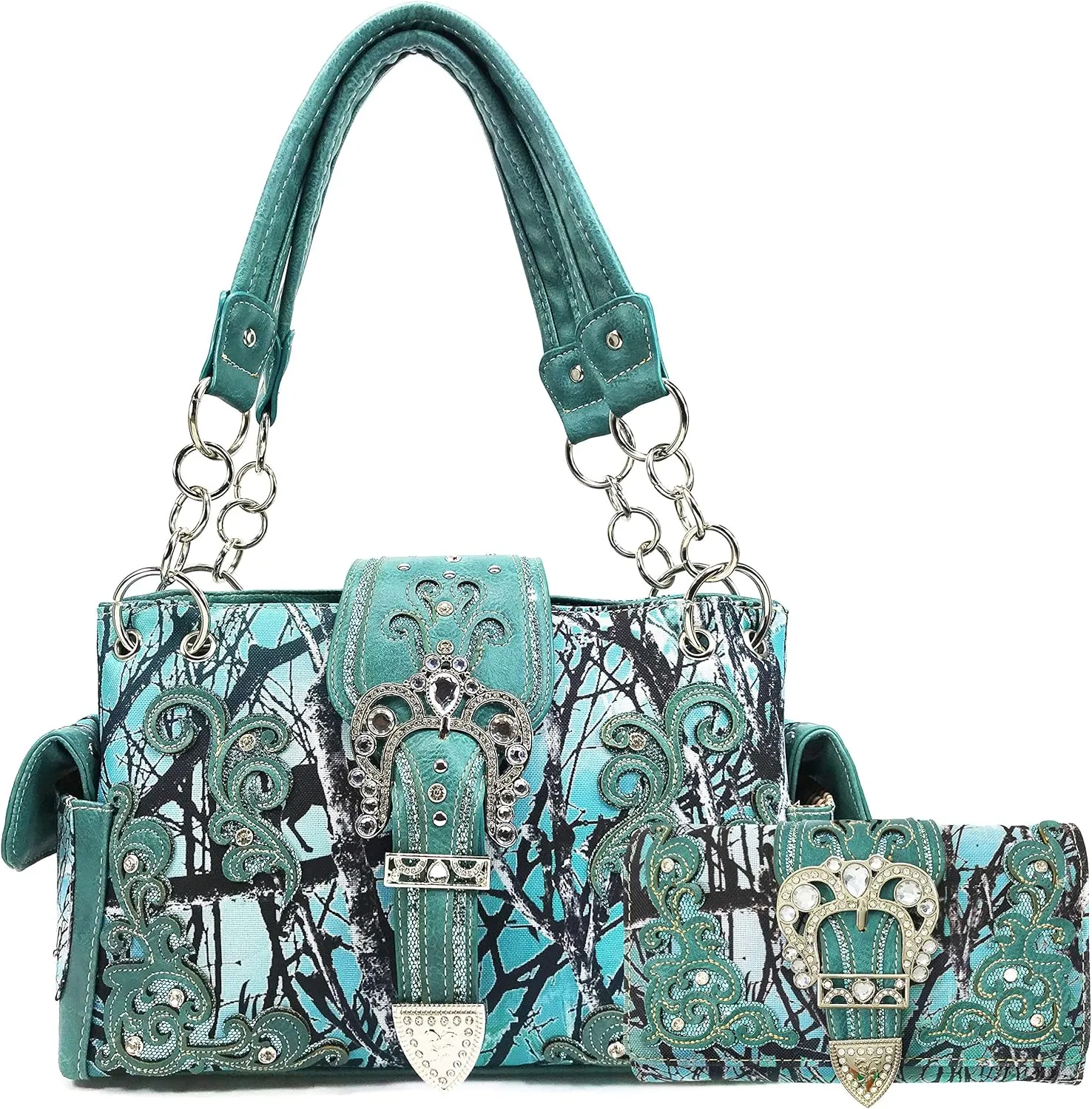 Zelris Camouflage Shine Glow Buckle Women Conceal Carry Handbag with Wallet Set