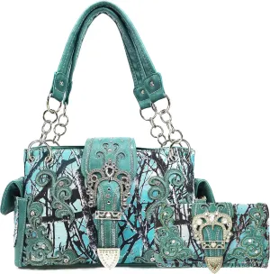 Zelris Camouflage Shine Glow Buckle Women Conceal Carry Handbag with Wallet Set