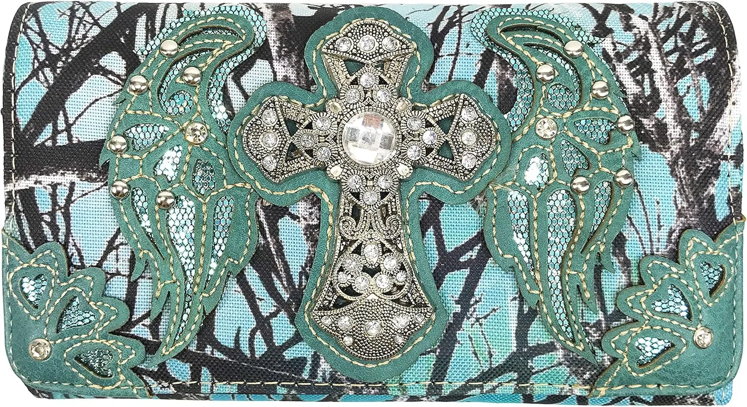 Zelris Camouflage Shine Glow Cross Wings Women Conceal Carry Handbag with Wallet
