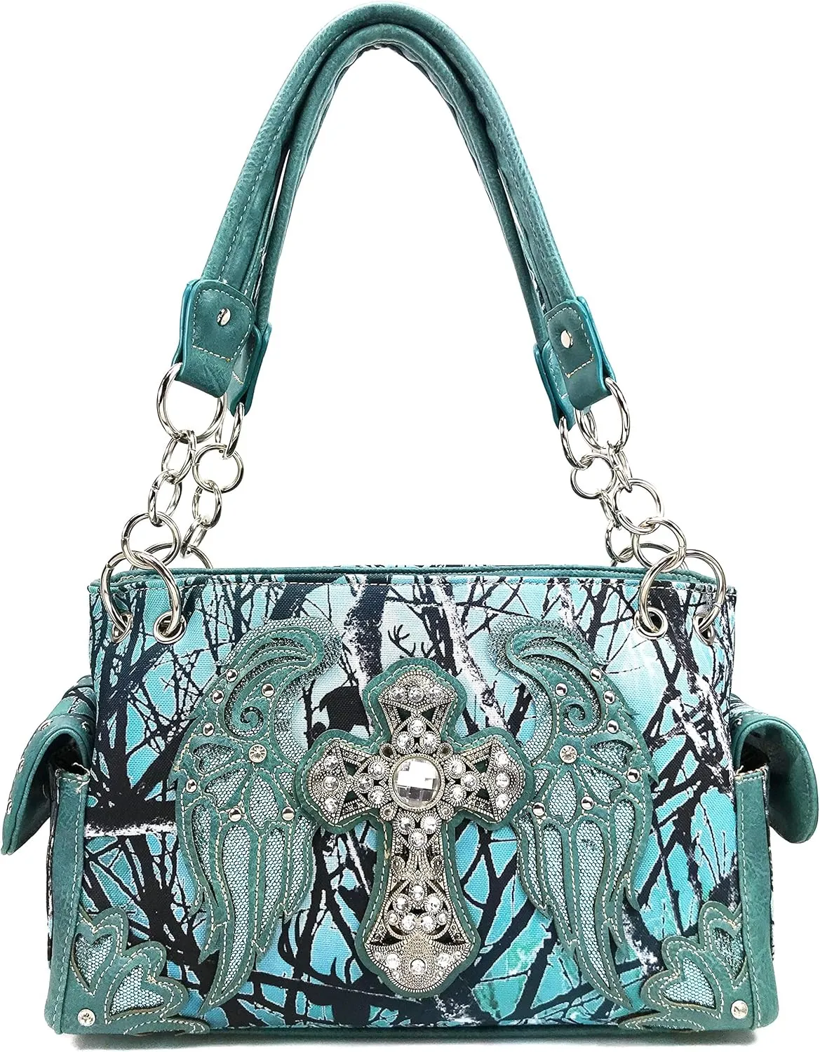 Zelris Camouflage Shine Glow Cross Wings Women Conceal Carry Handbag with Wallet