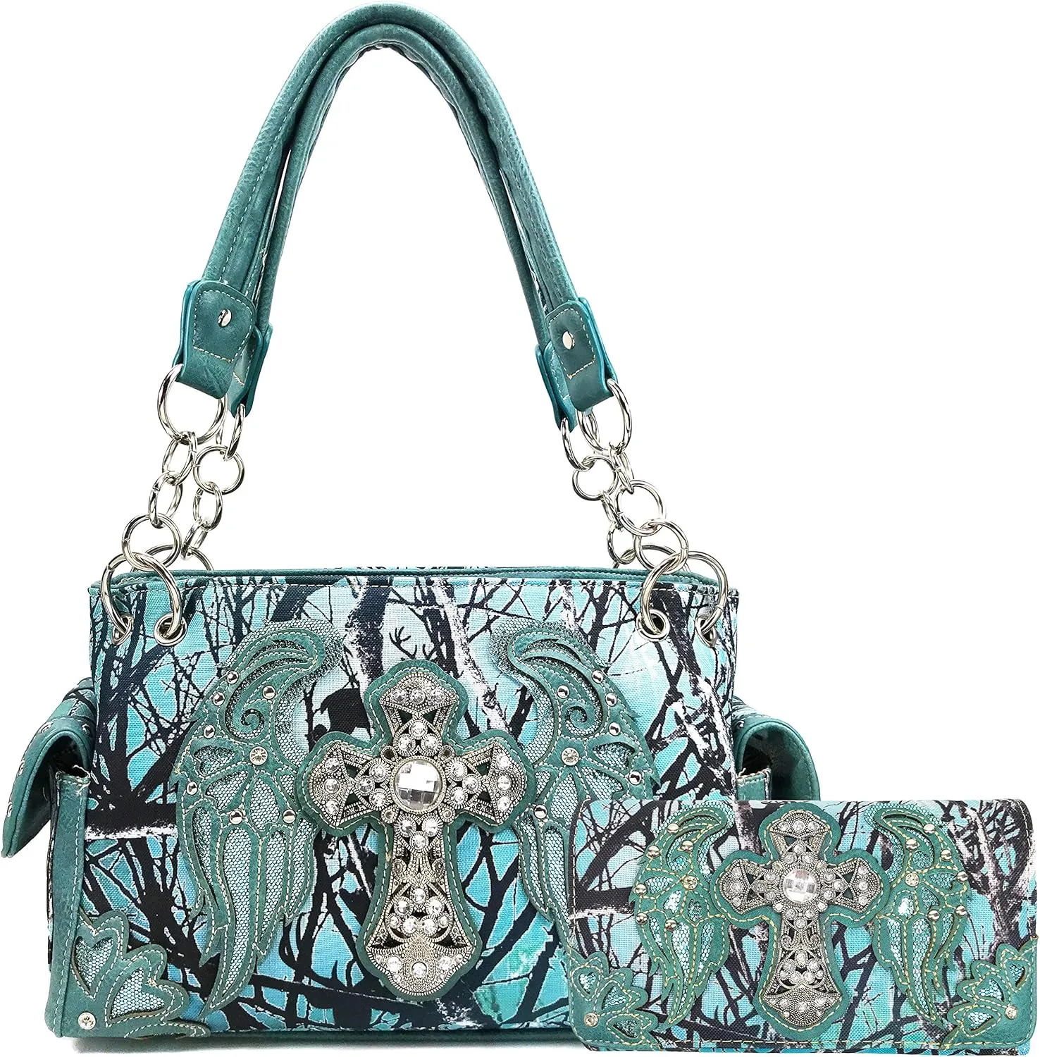 Zelris Camouflage Shine Glow Cross Wings Women Conceal Carry Handbag with Wallet