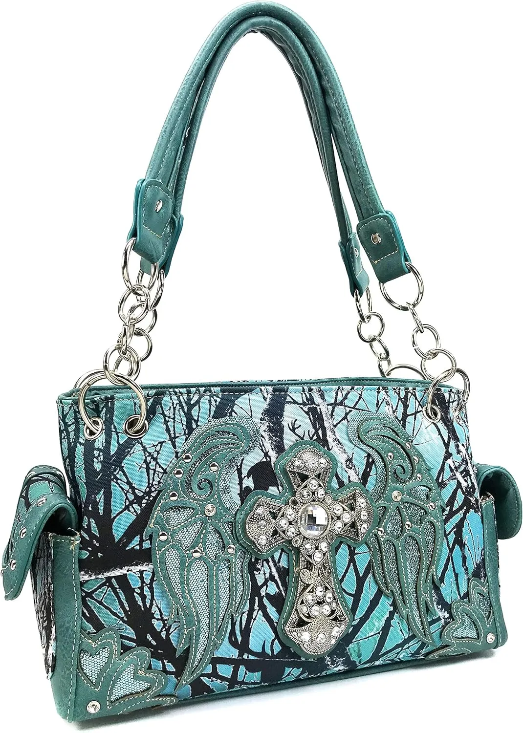 Zelris Camouflage Shine Glow Cross Wings Women Conceal Carry Handbag with Wallet
