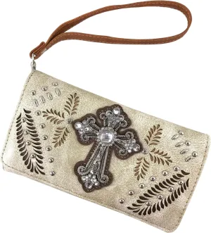 Zelris Fall Fern Leaf Western Cross Women Crossbody Wrist Trifold Wallet