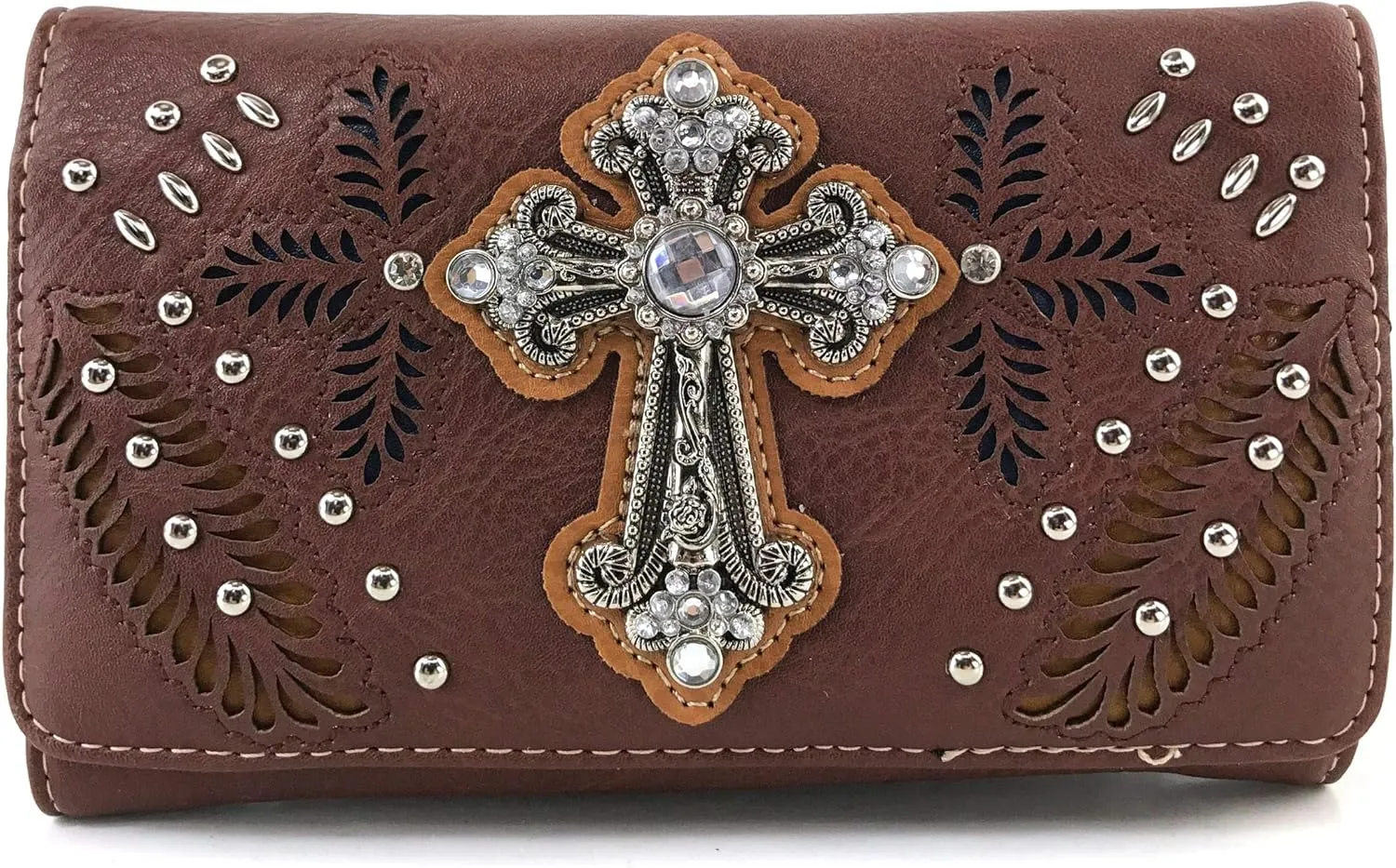 Zelris Fall Fern Leaf Western Cross Women Crossbody Wrist Trifold Wallet