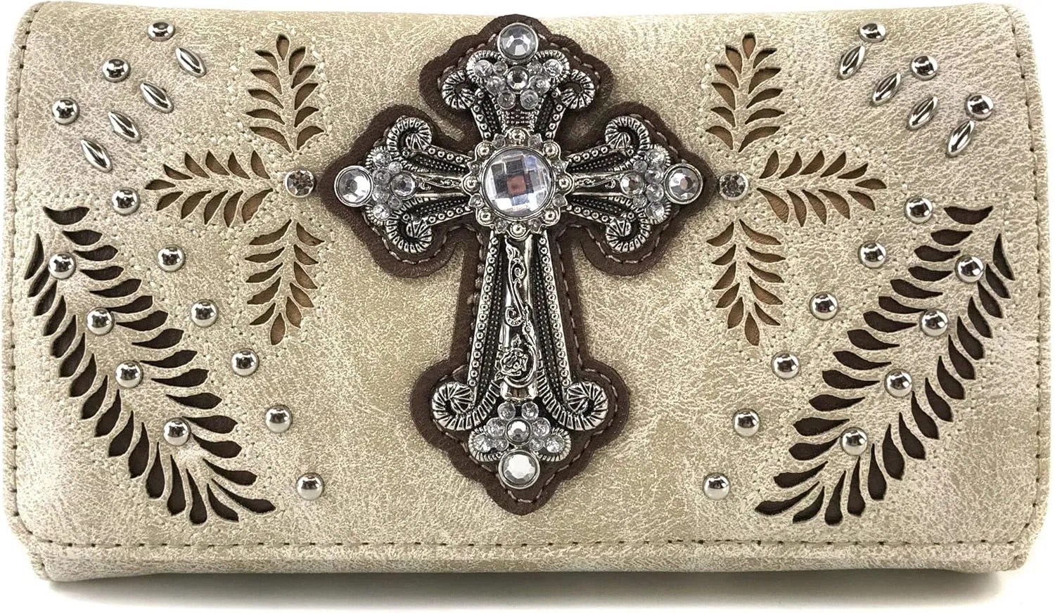 Zelris Fall Fern Leaf Western Cross Women Crossbody Wrist Trifold Wallet