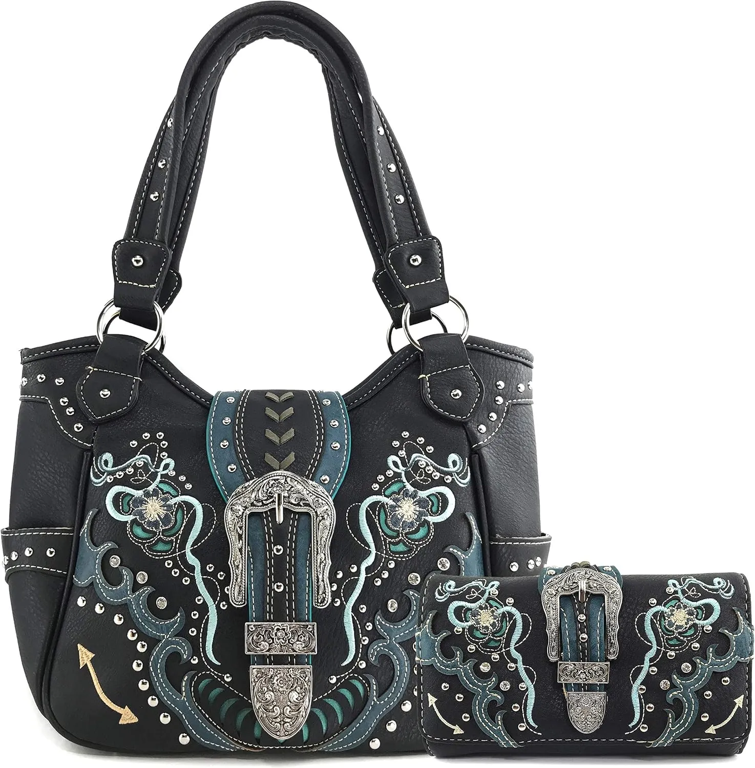 Zelris Floral Poppy Buckle Western Women Conceal Carry Tote Handbag Purse Set