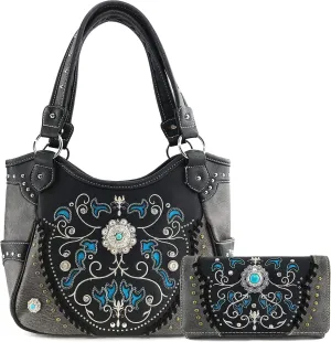 Zelris Spring Bloom Western Concho Women Conceal Carry Tote Handbag Purse Set