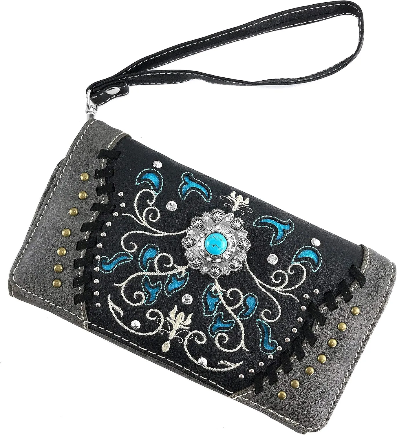 Zelris Spring Bloom Western Concho Women Crossbody Wrist Trifold Wallet