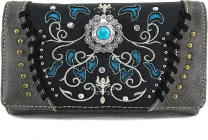 Zelris Spring Bloom Western Concho Women Crossbody Wrist Trifold Wallet