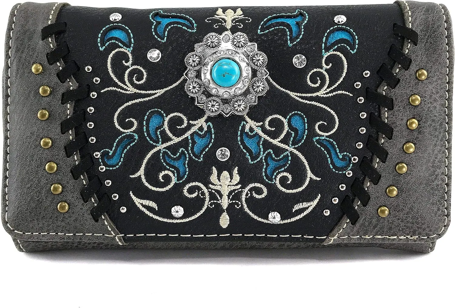 Zelris Spring Bloom Western Concho Women Crossbody Wrist Trifold Wallet