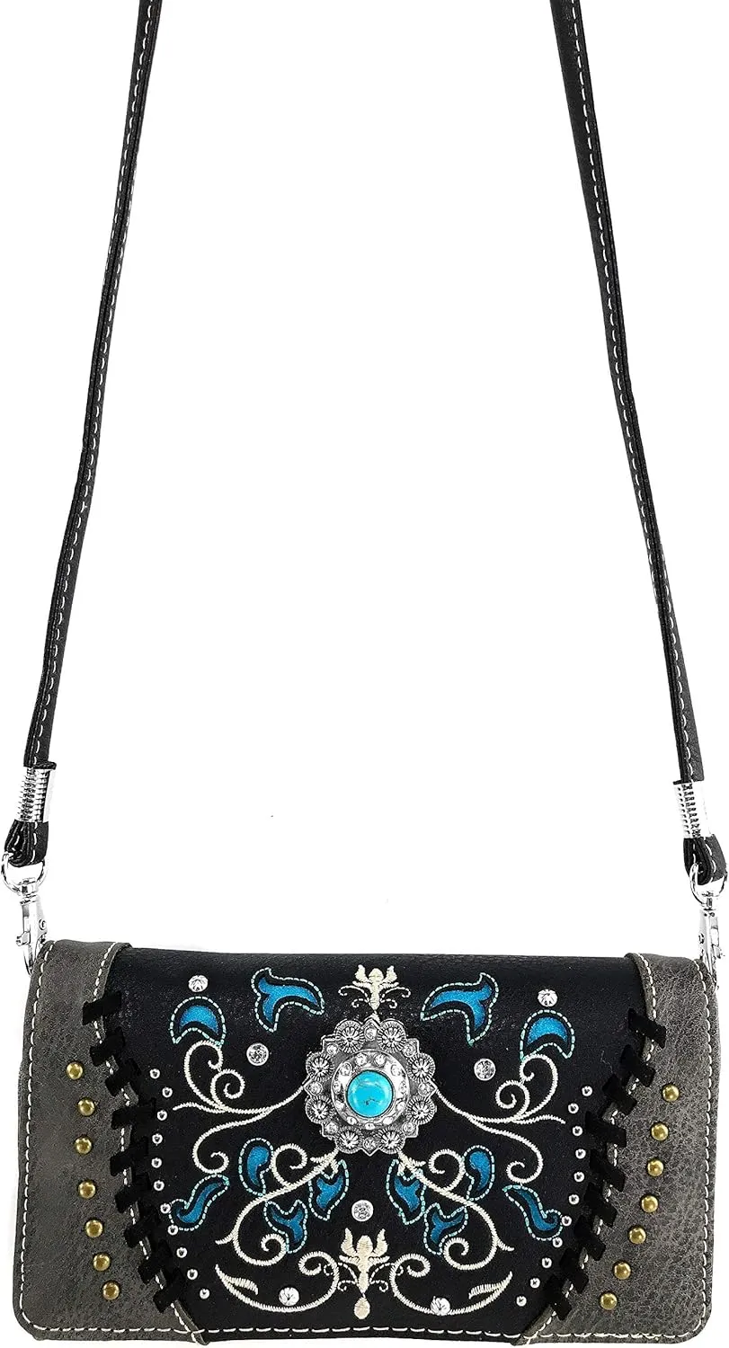 Zelris Spring Bloom Western Concho Women Crossbody Wrist Trifold Wallet