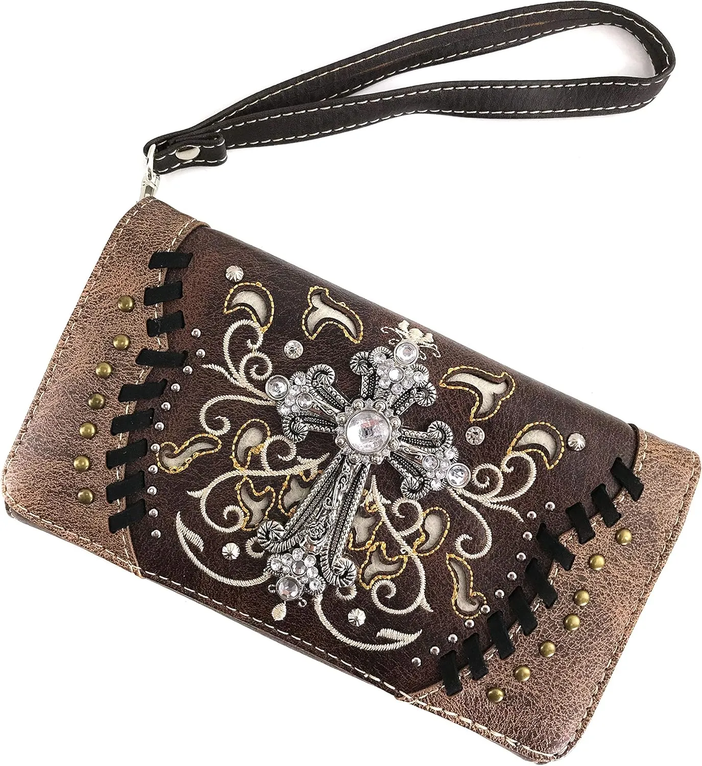 Zelris Spring Bloom Western Cross Women Crossbody Wrist Trifold Wallet