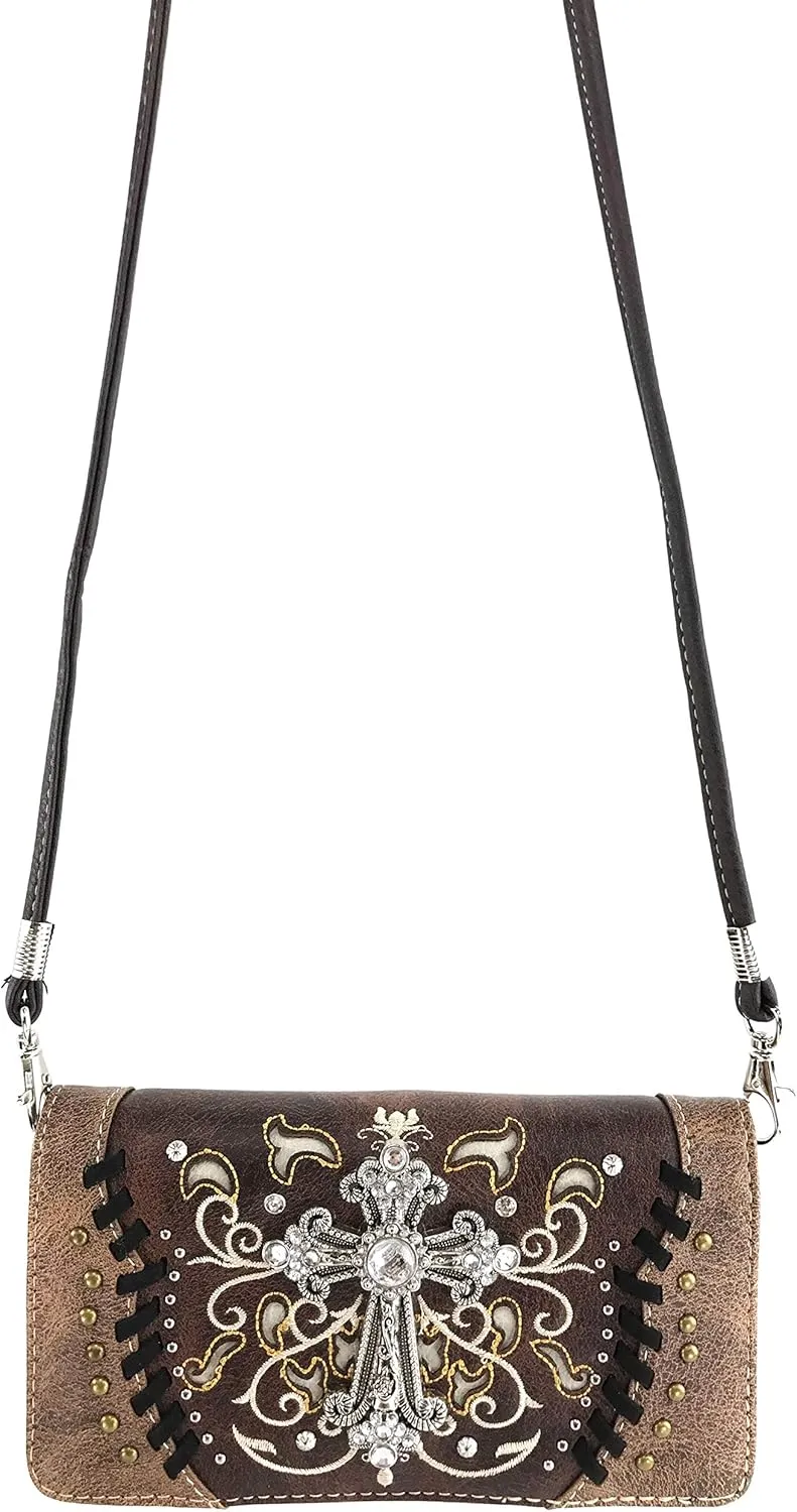 Zelris Spring Bloom Western Cross Women Crossbody Wrist Trifold Wallet