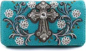 Zelris Western Cross Daisy Flower Women Crossbody Wrist Trifold Wallet