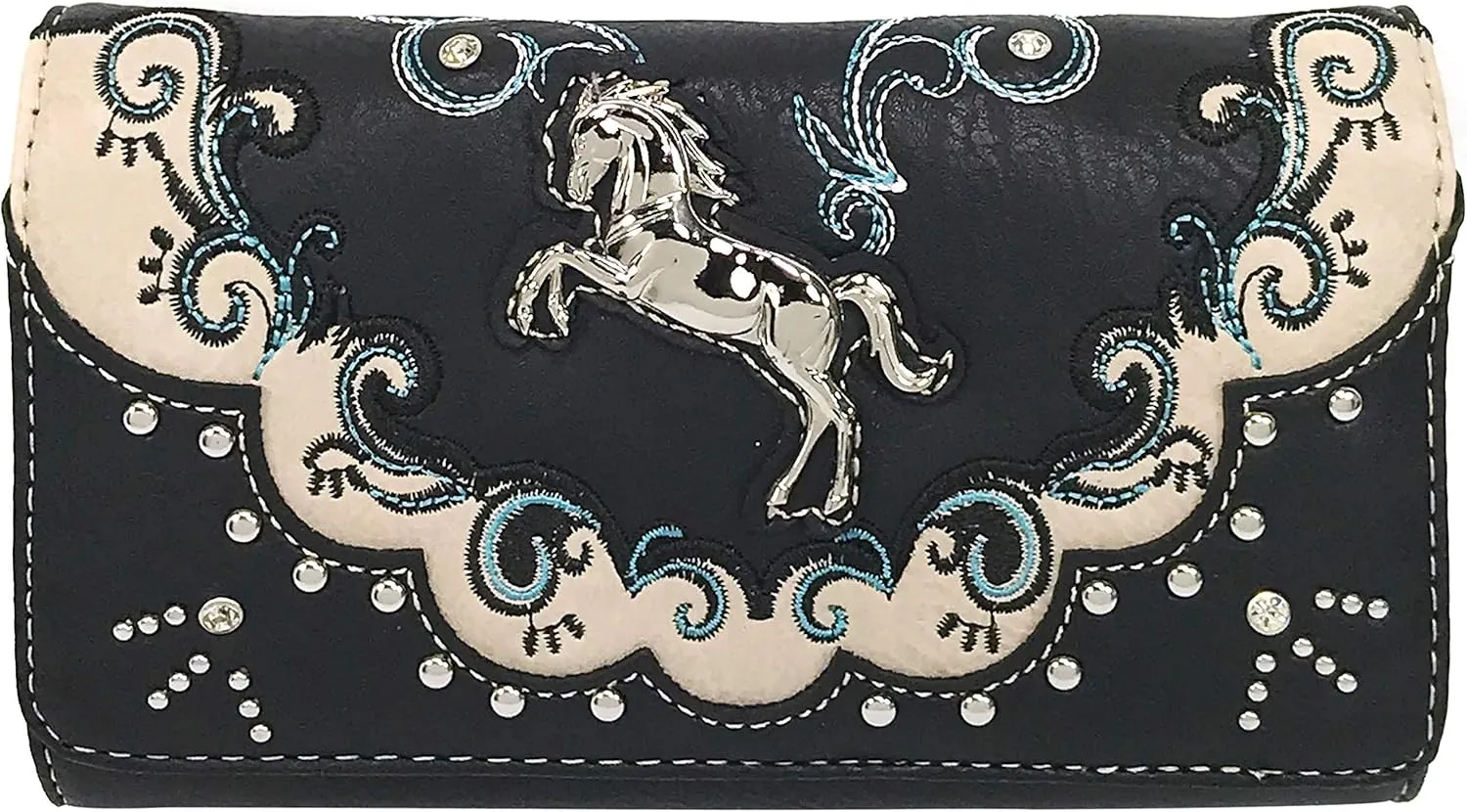 Zelris Western Mustang Horse Turquoise Women Crossbody Wrist Trifold Wallet